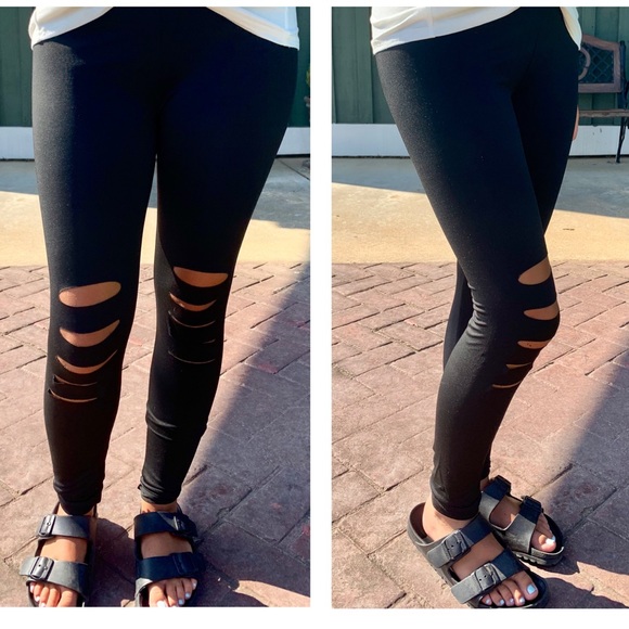 🔥🔥RIPPED LEGGINGS🔥🔥BLACK SKINNY FIT ACTIVEWEAR ATHLEISURE LEGGINGS S/M/L/XL - Picture 3 of 7